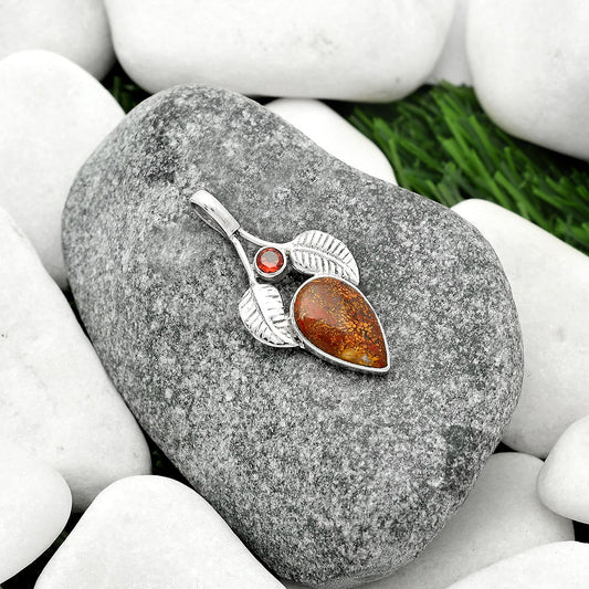 Natural Red Moss Agate & Garnet Pendant P-1416 SDP111737