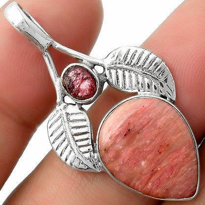 Pink Tulip Quartz & Tourmaline Rough Pendant P-1416 SDP111741