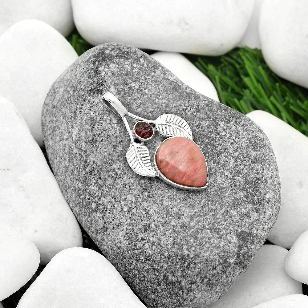 Pink Tulip Quartz & Tourmaline Rough Pendant P-1416 SDP111741