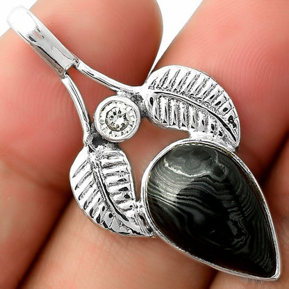 Crown Of Silver Psilomelane - Black Malachite & Zircon Pendant P-1416 SDP111751