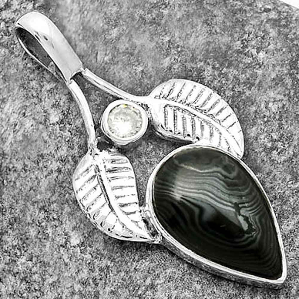 Crown Of Silver Psilomelane - Black Malachite & Zircon Pendant P-1416 SDP111751