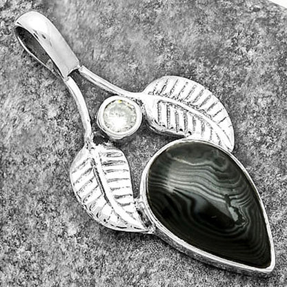 Crown Of Silver Psilomelane - Black Malachite & Zircon Pendant P-1416 SDP111751