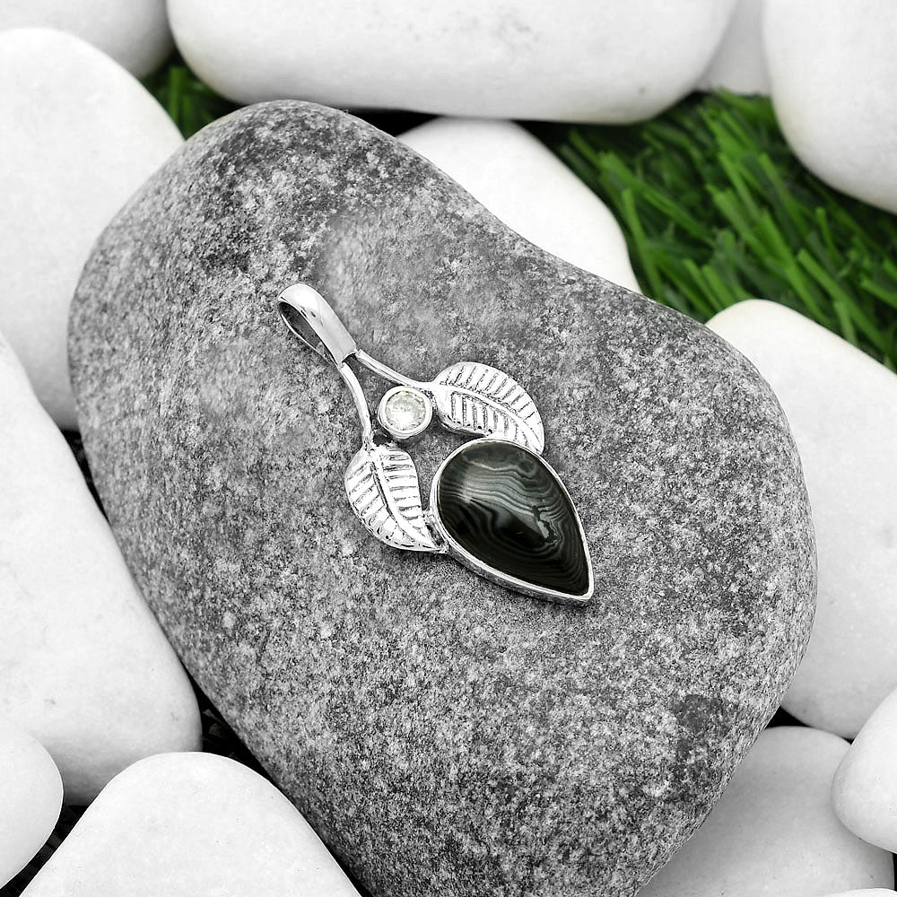 Crown Of Silver Psilomelane - Black Malachite & Zircon Pendant P-1416 SDP111751