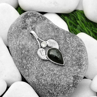 Crown Of Silver Psilomelane - Black Malachite & Zircon Pendant P-1416 SDP111751