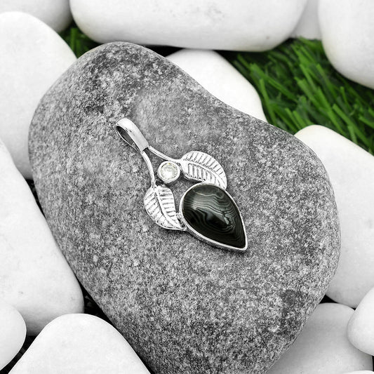 Crown Of Silver Psilomelane - Black Malachite & Zircon Pendant P-1416 SDP111751