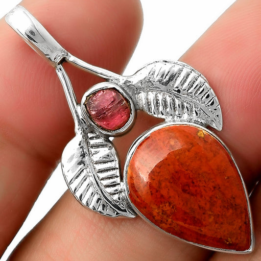 Red Moss Agate & Tourmaline Rough Pendant P-1416 SDP111765