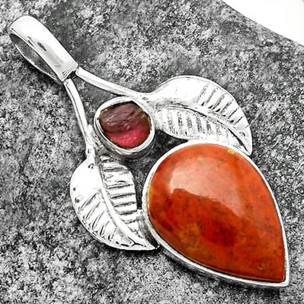 Red Moss Agate & Tourmaline Rough Pendant P-1416 SDP111765