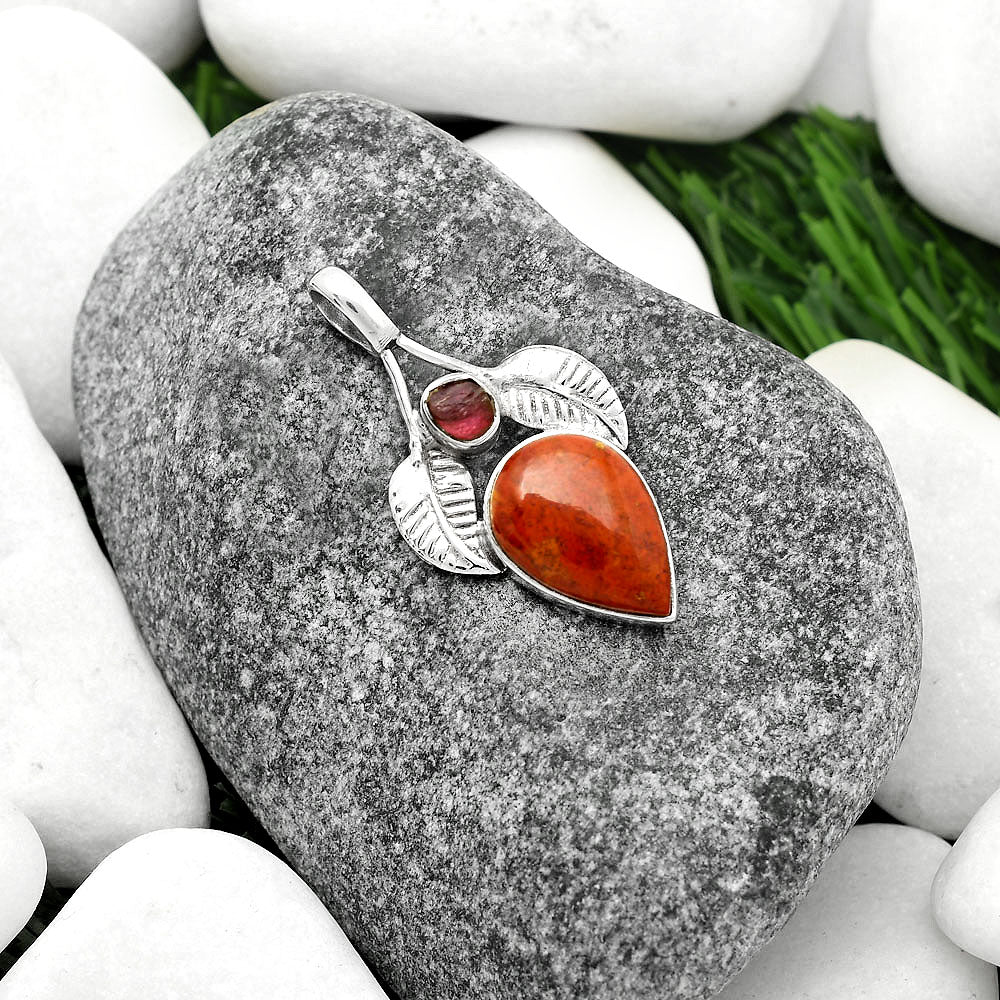Red Moss Agate & Tourmaline Rough Pendant P-1416 SDP111765