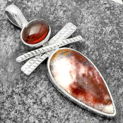 Natural Indian Blanket Jasper & Garnet Pendant P-1268 SDP111794