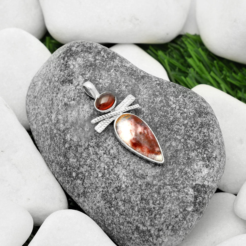 Natural Indian Blanket Jasper & Garnet Pendant P-1268 SDP111794