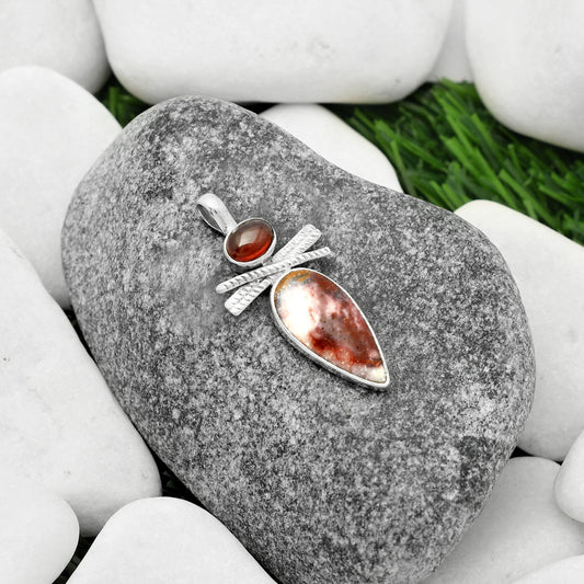 Natural Indian Blanket Jasper & Garnet Pendant P-1268 SDP111794