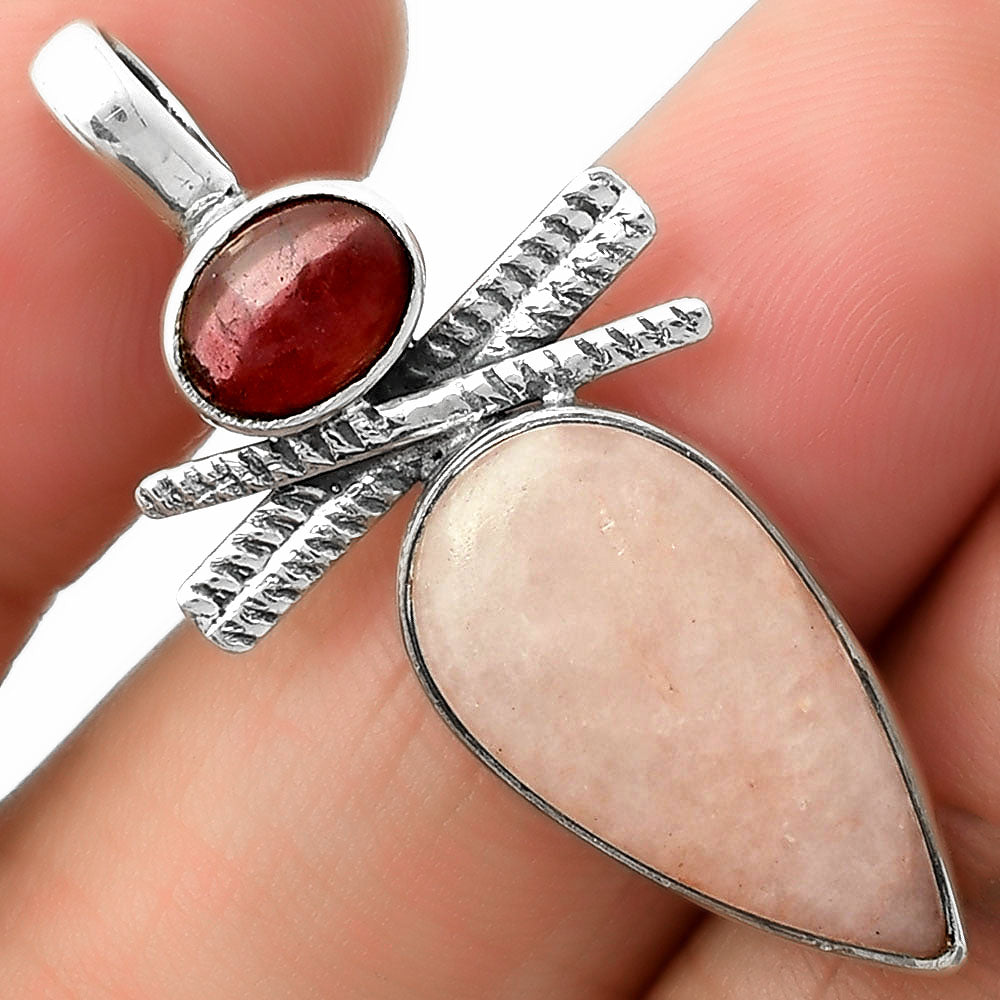 Natural Pink Scolecite & Garnet Pendant P-1268 SDP111797