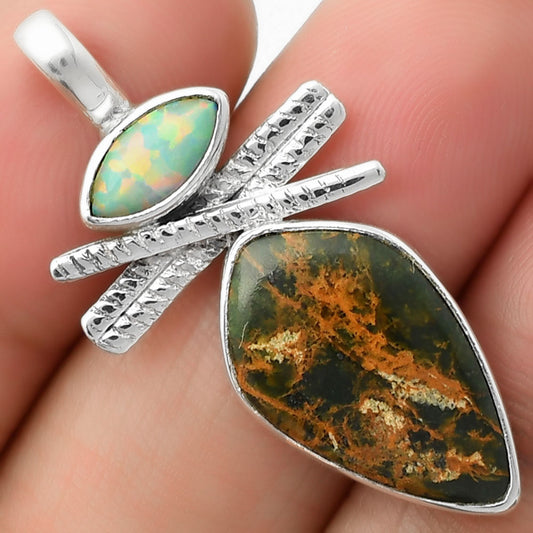 Turkish Rainforest Chrysocolla & Fire Opal Pendant P-1268 SDP111798
