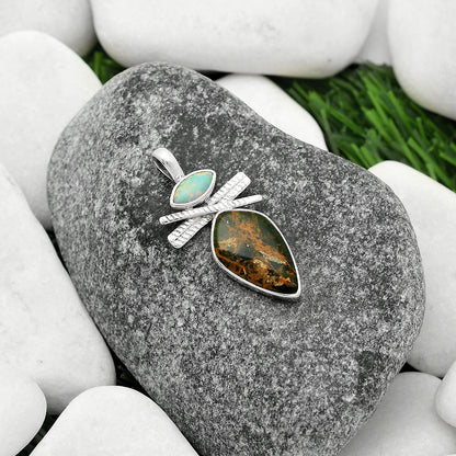 Turkish Rainforest Chrysocolla & Fire Opal Pendant P-1268 SDP111798