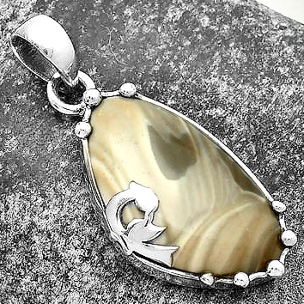 Peacock - Natural Flint Stone Pendant P-1698 SDP111857