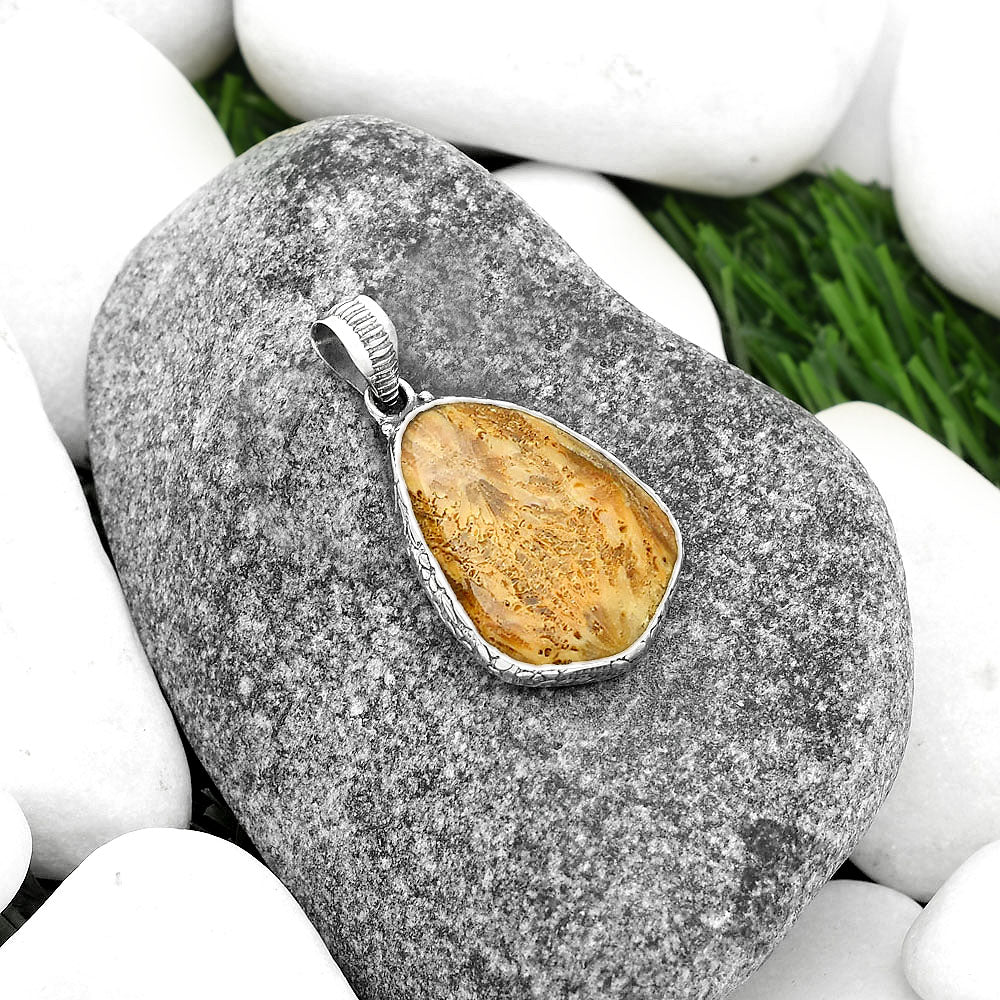 Natural Flower Fossil Coral Pendant P-1082 SDP111875