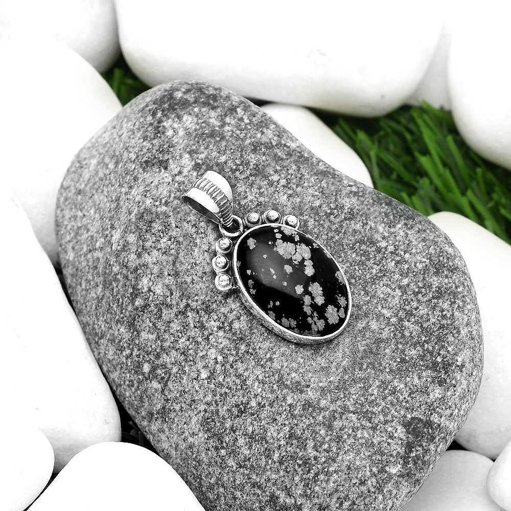 Natural Snow Flake Obsidian Pendant P-1087 SDP112056