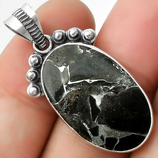 Natural Obsidian And Zinc Pendant P-1087 SDP112075