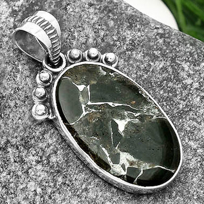 Natural Obsidian And Zinc Pendant P-1087 SDP112075