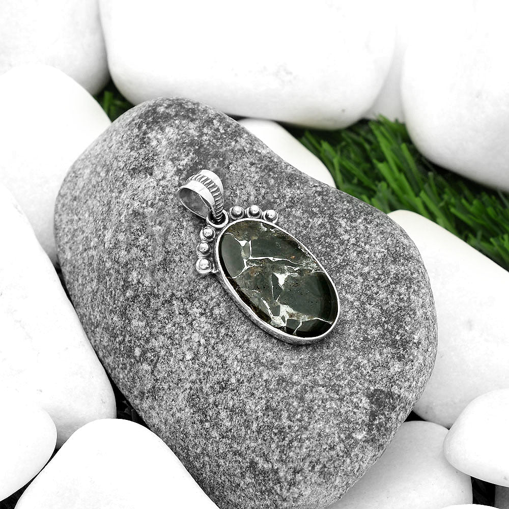 Natural Obsidian And Zinc Pendant P-1087 SDP112075