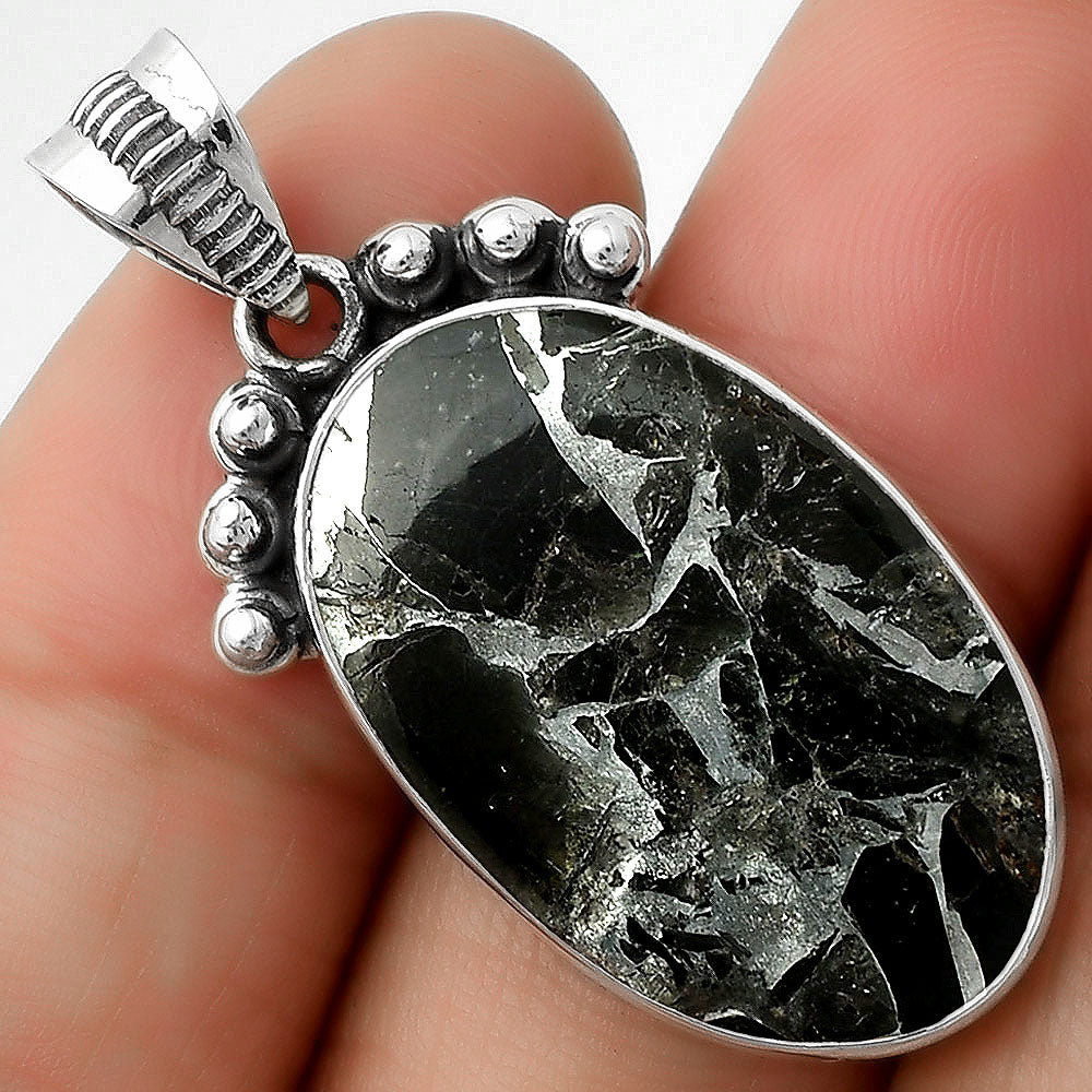 Natural Obsidian And Zinc Pendant P-1087 SDP112091