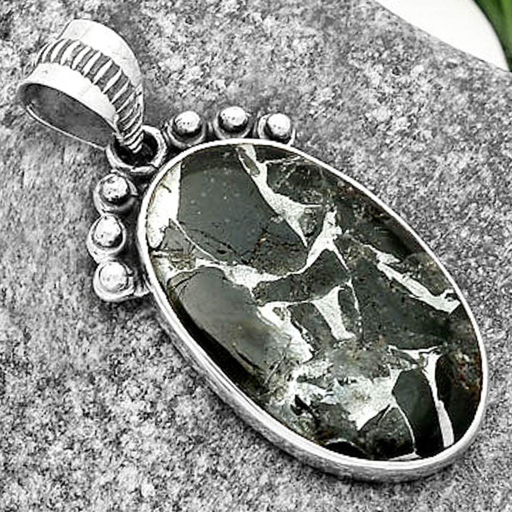Natural Obsidian And Zinc Pendant P-1087 SDP112091