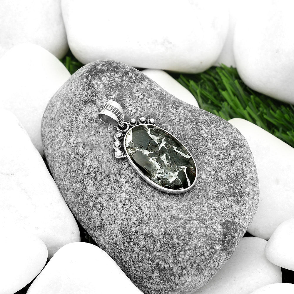 Natural Obsidian And Zinc Pendant P-1087 SDP112091