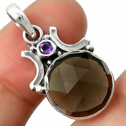 Faceted Natural Smoky Quartz & Amethyst Pendant P-1021 SDP112220