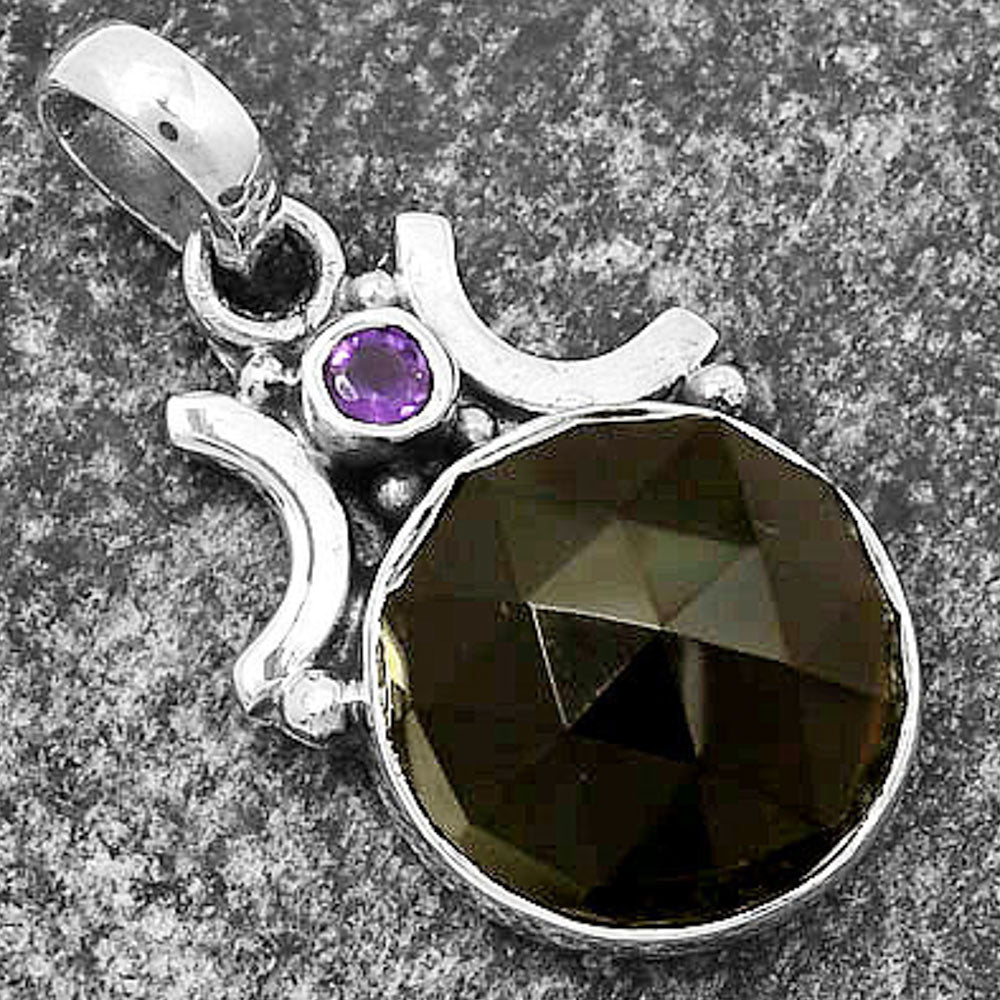 Faceted Natural Smoky Quartz & Amethyst Pendant P-1021 SDP112220