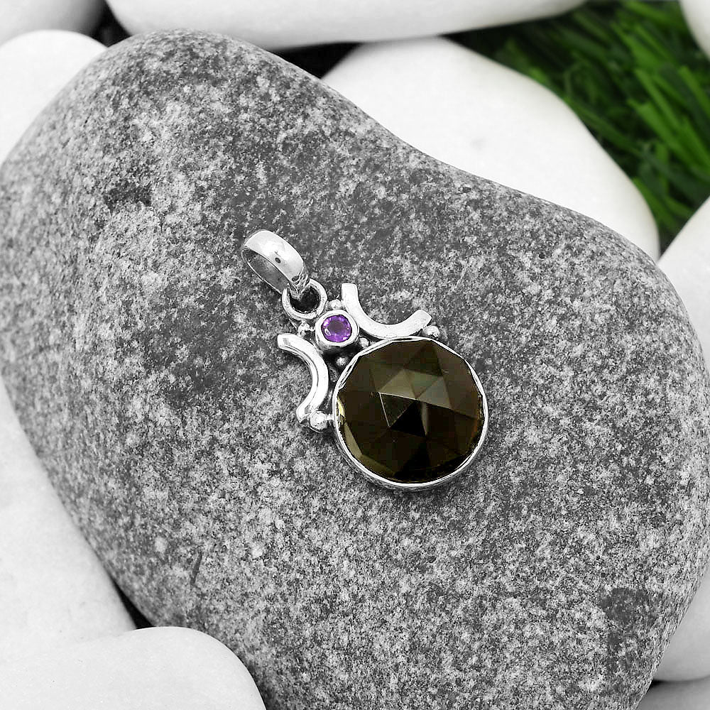 Faceted Natural Smoky Quartz & Amethyst Pendant P-1021 SDP112220