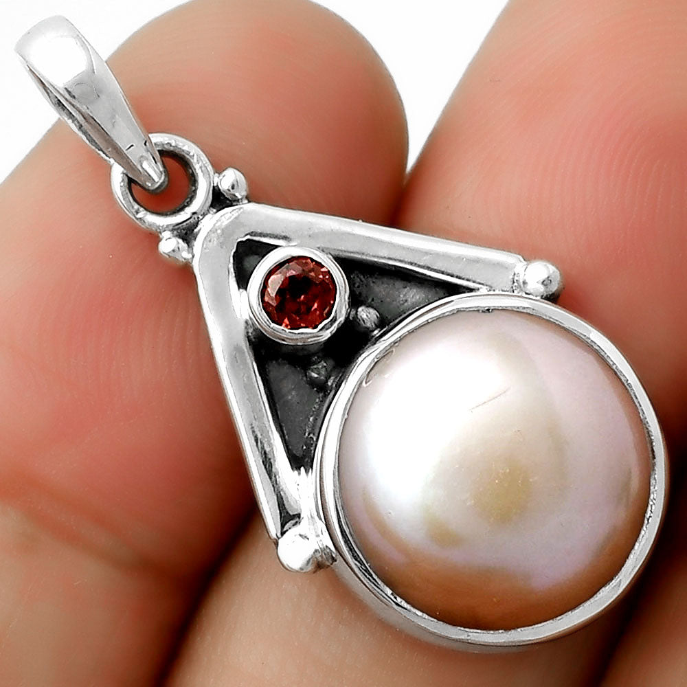 Natural Fresh Water Pink Pearl & Garnet Pendant P-1090 SDP112242