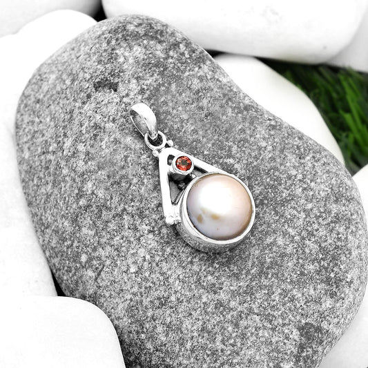 Natural Fresh Water Pink Pearl & Garnet Pendant P-1090 SDP112242