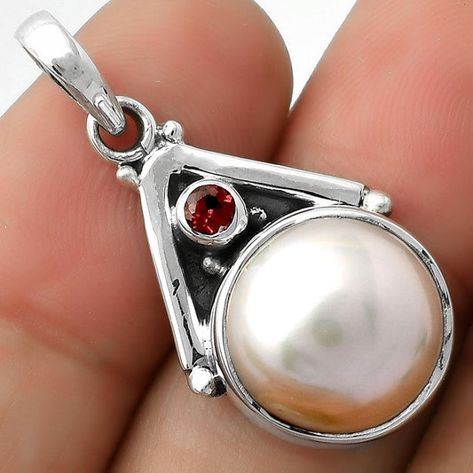 Natural Fresh Water Pink Pearl & Garnet Pendant P-1090 SDP112243