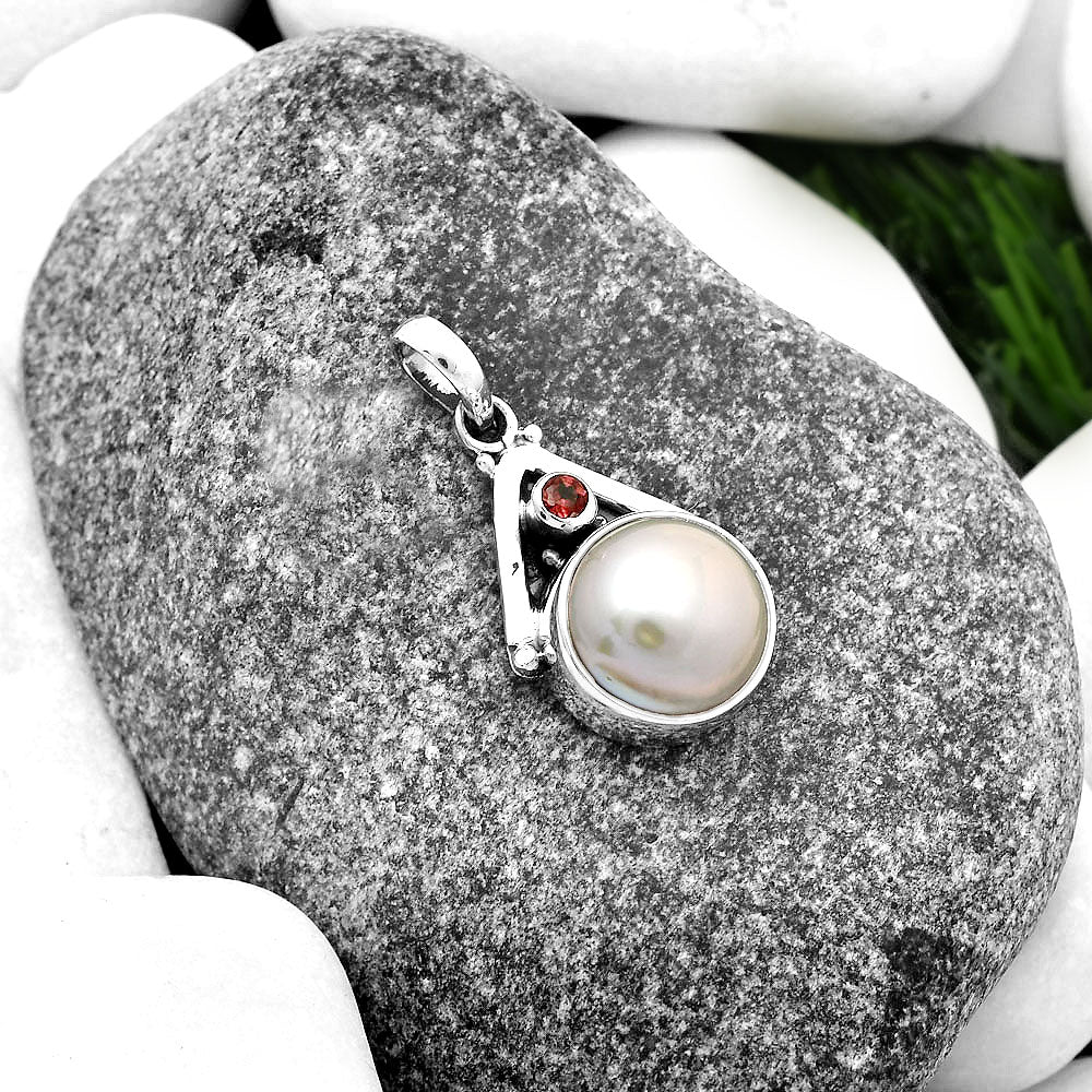 Natural Fresh Water Pink Pearl & Garnet Pendant P-1090 SDP112243