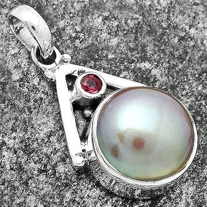 Natural Fresh Water Pink Pearl & Garnet Pendant P-1090 SDP112244