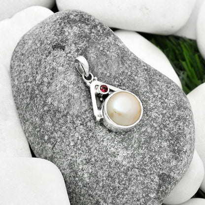 Natural Fresh Water Pink Pearl & Garnet Pendant P-1090 SDP112247