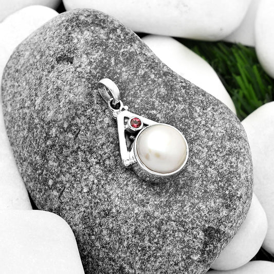 Natural Fresh Water Pink Pearl & Garnet Pendant P-1090 SDP112248
