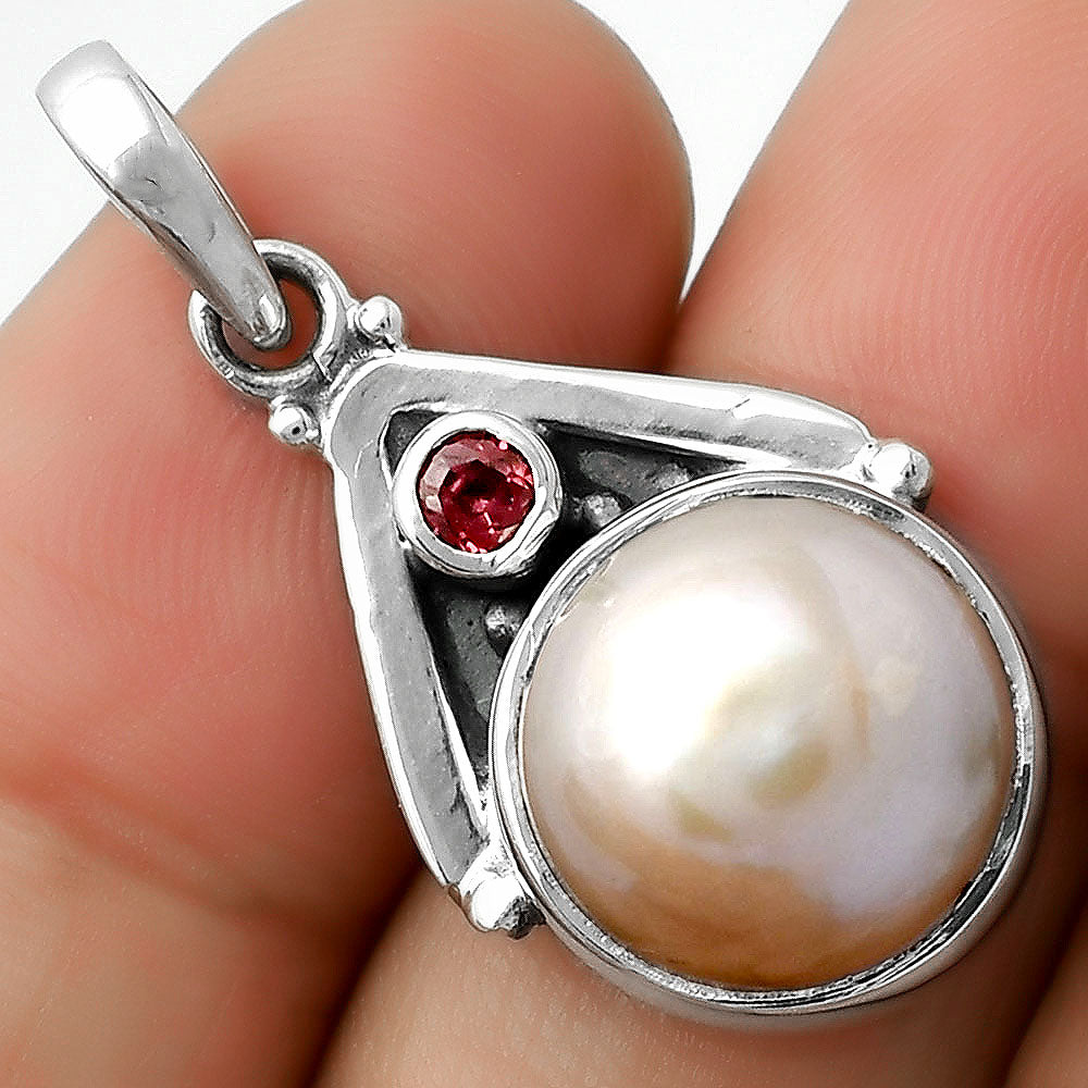 Natural Fresh Water Pink Pearl & Garnet Pendant P-1090 SDP112249
