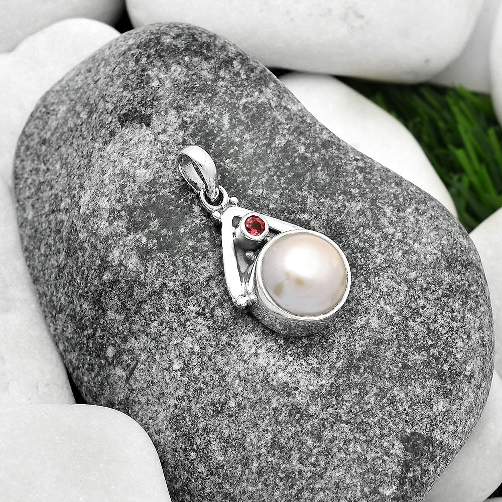 Natural Fresh Water Pink Pearl & Garnet Pendant P-1090 SDP112249