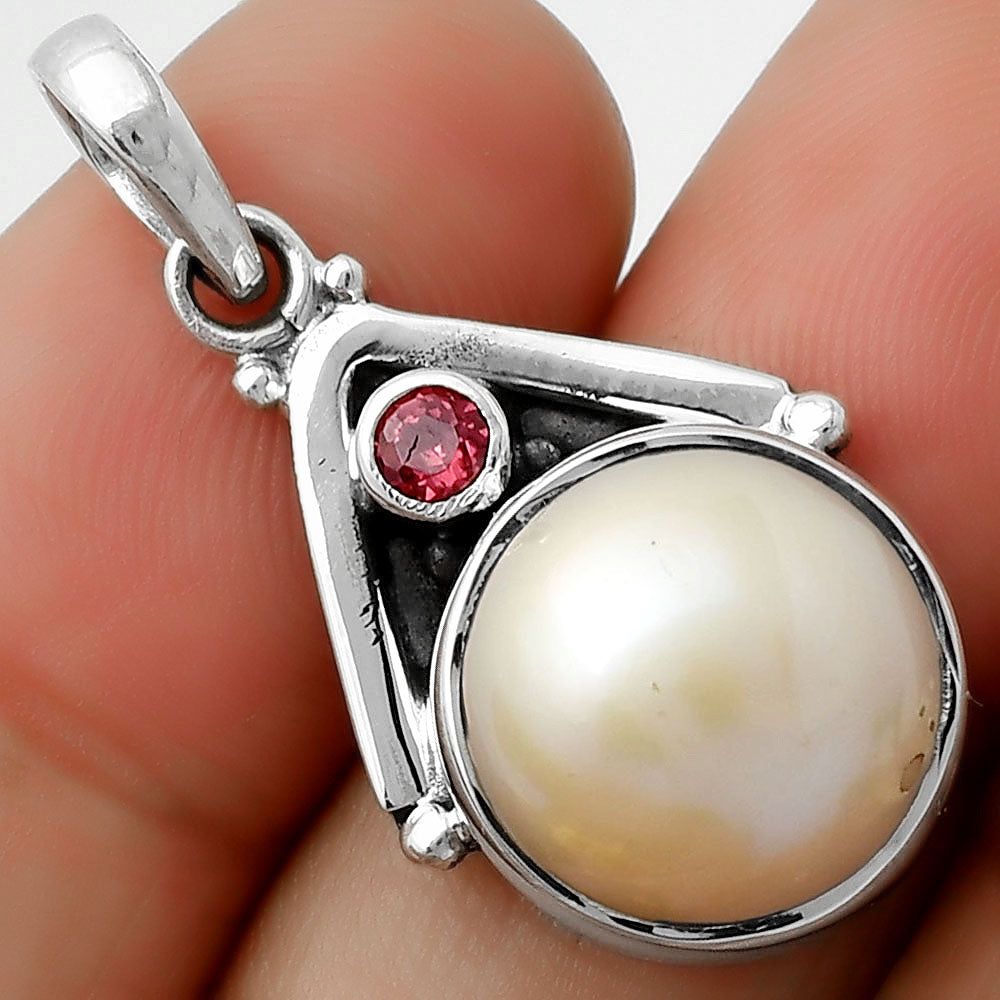 Natural Fresh Water Pink Pearl & Garnet Pendant P-1090 SDP112250