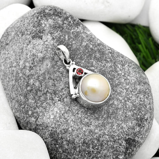 Natural Fresh Water Pink Pearl & Garnet Pendant P-1090 SDP112250