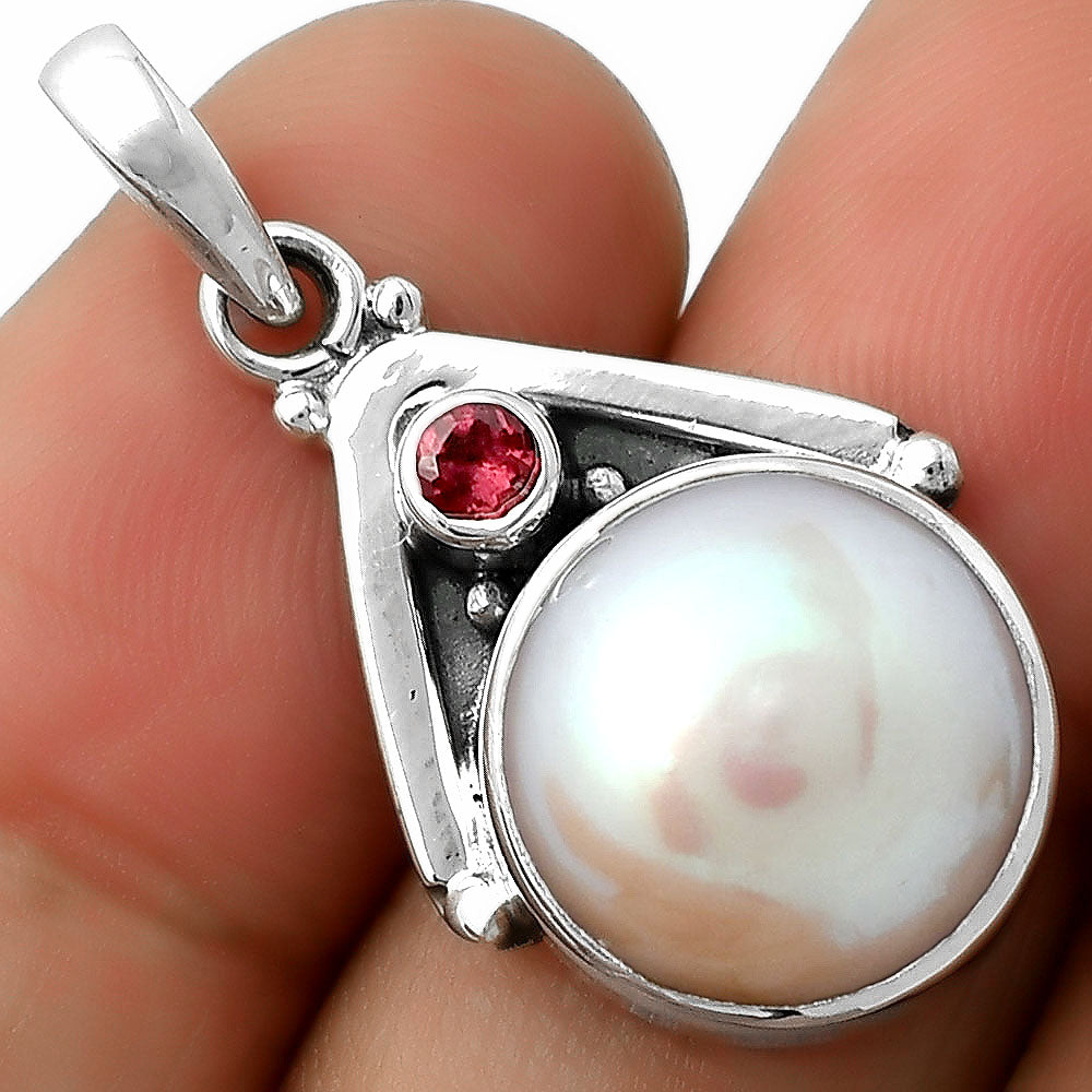 Natural Fresh Water Pink Pearl & Garnet Pendant P-1090 SDP112252