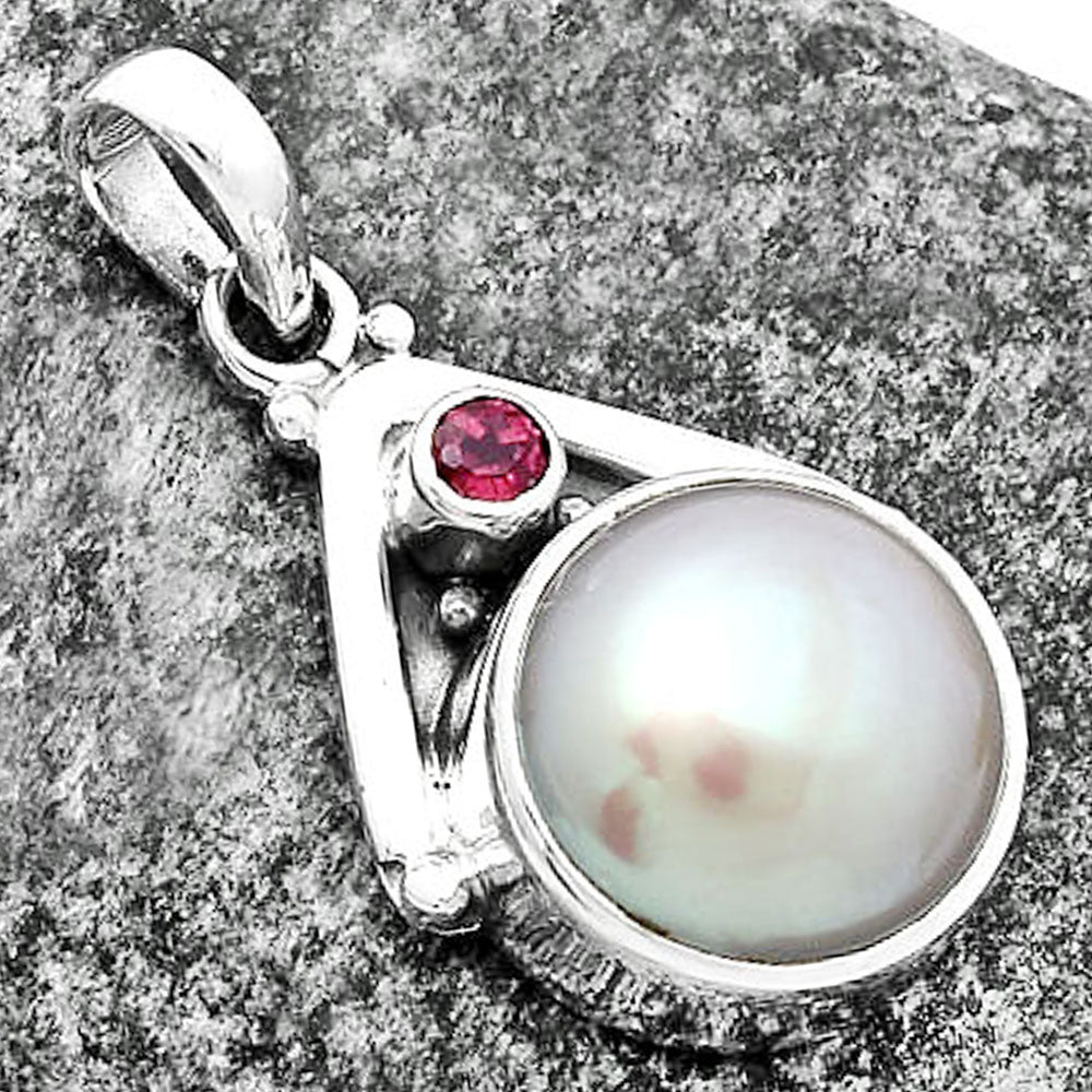 Natural Fresh Water Pink Pearl & Garnet Pendant P-1090 SDP112252