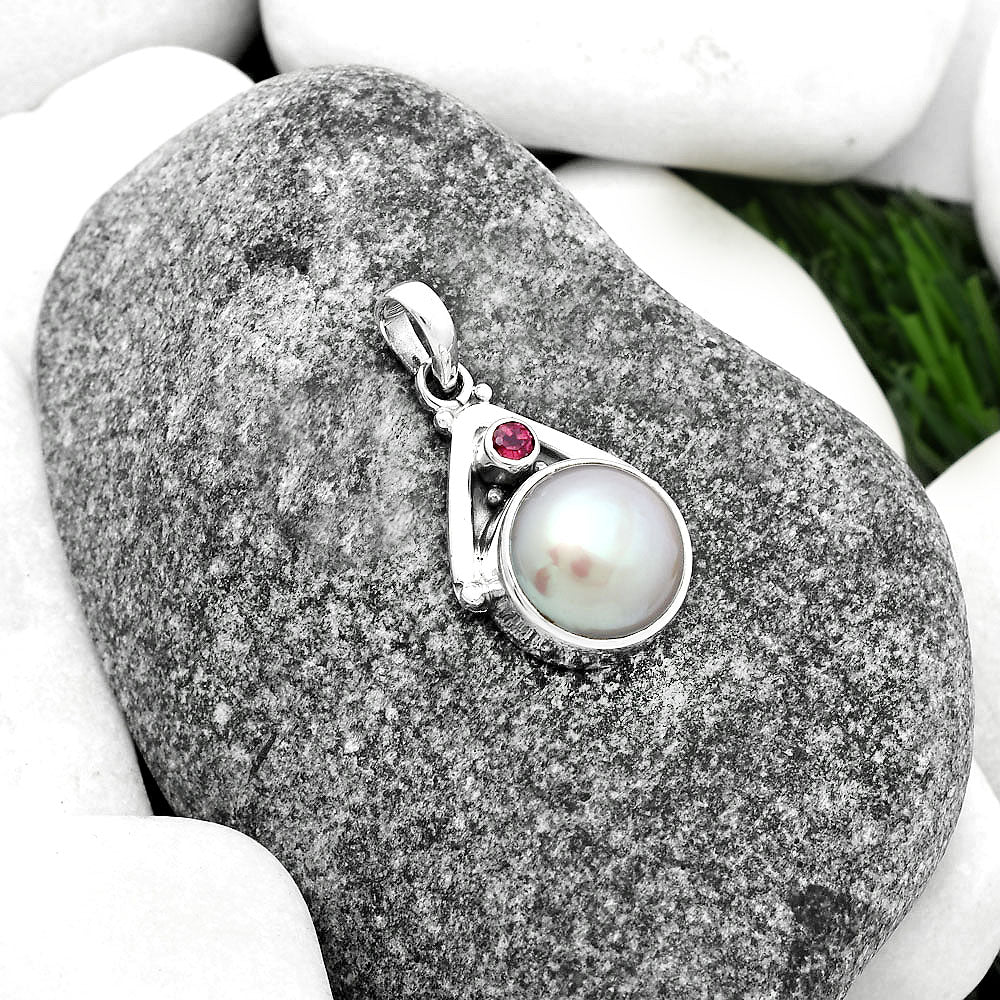 Natural Fresh Water Pink Pearl & Garnet Pendant P-1090 SDP112252