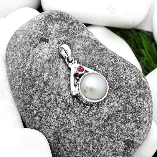 Natural Fresh Water Pink Pearl & Garnet Pendant P-1090 SDP112252