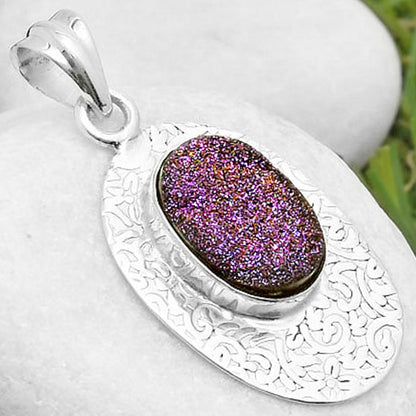 Natural Titanium Druzy Pendant P-1392 SDP112707