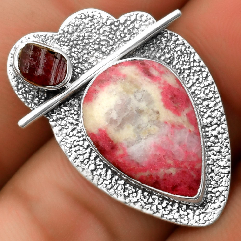 Pink Thulite & Pink Tourmaline Rough Pendant P-1338 SDP113024