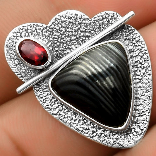 Crown Of Silver Psilomelane - Black Malachite & Garnet Pendant P-1338 SDP113043