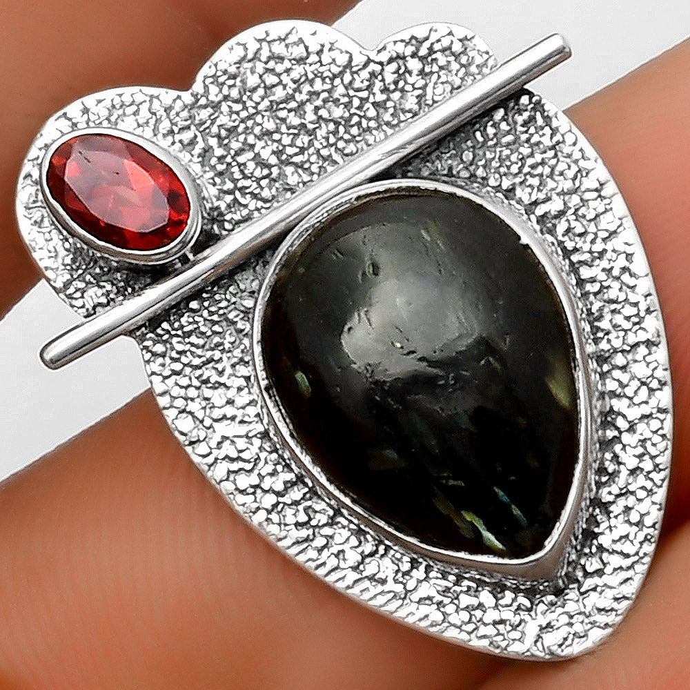 Natural Nuummite & Garnet Pendant P-1338 SDP113053