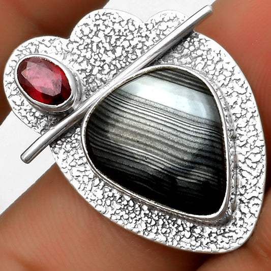 Crown Of Silver Psilomelane - Black Malachite & Garnet Pendant P-1338 SDP113059